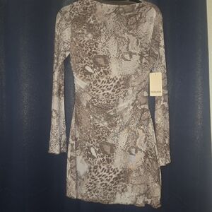 Persaya Taupe Animal Print Long Sleeve Dress